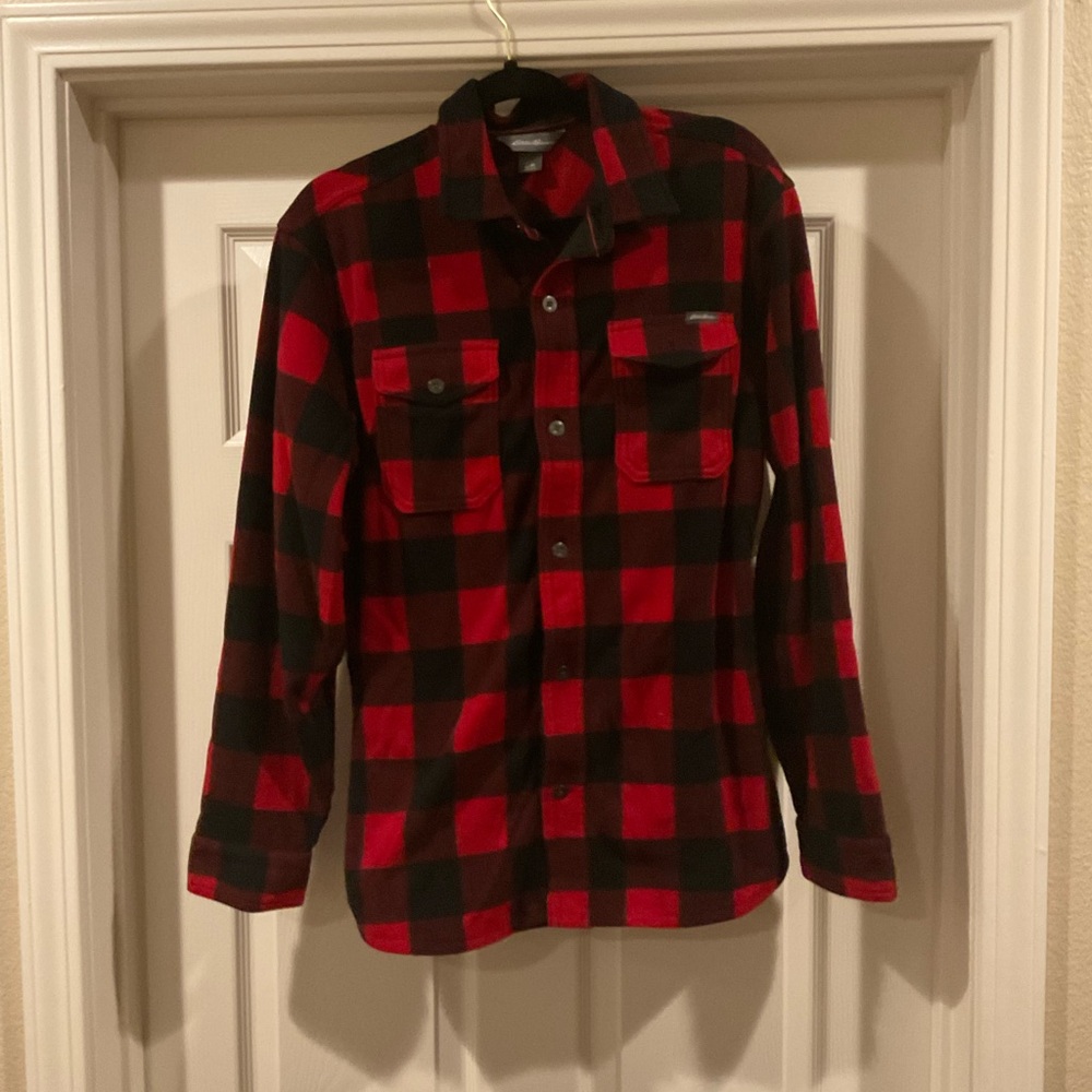 Eddie Bauer Red and Black Plaid Shirt Jacket